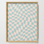 Retro Danish Pastel Light Blue Warped Checkerboard Serving Tray Gallery Image 1