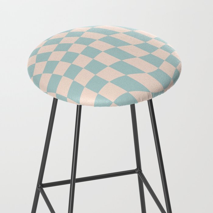 Retro Danish Pastel Light Blue Warped Checkerboard Stool Gallery Image 2