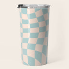 Retro Danish Pastel Light Blue Warped Checkerboard Travel Mug Gallery Image 3
