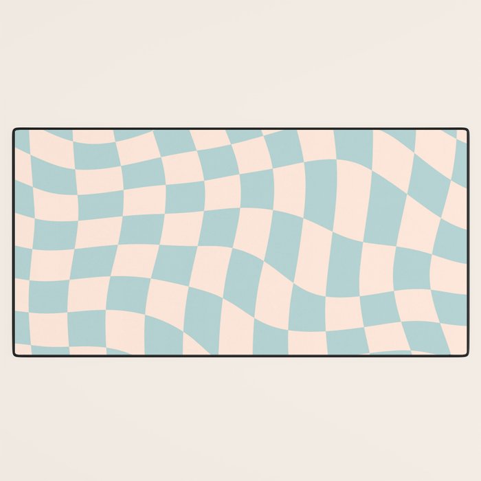 Retro Danish Pastel Light Blue Warped Checkerboard Desk Mat Gallery Image 3