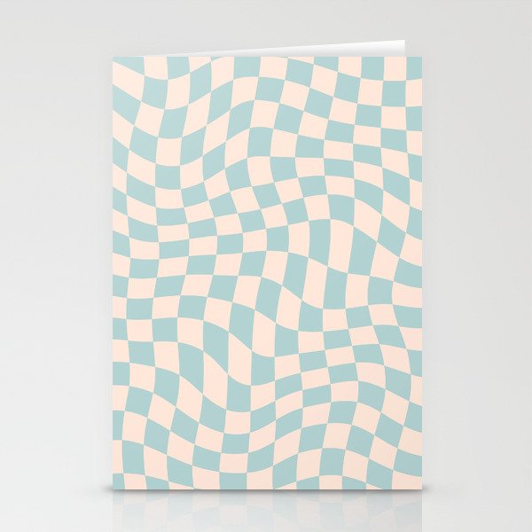 Retro Danish Pastel Light Blue Warped Checkerboard Stationery Card Gallery Image 2