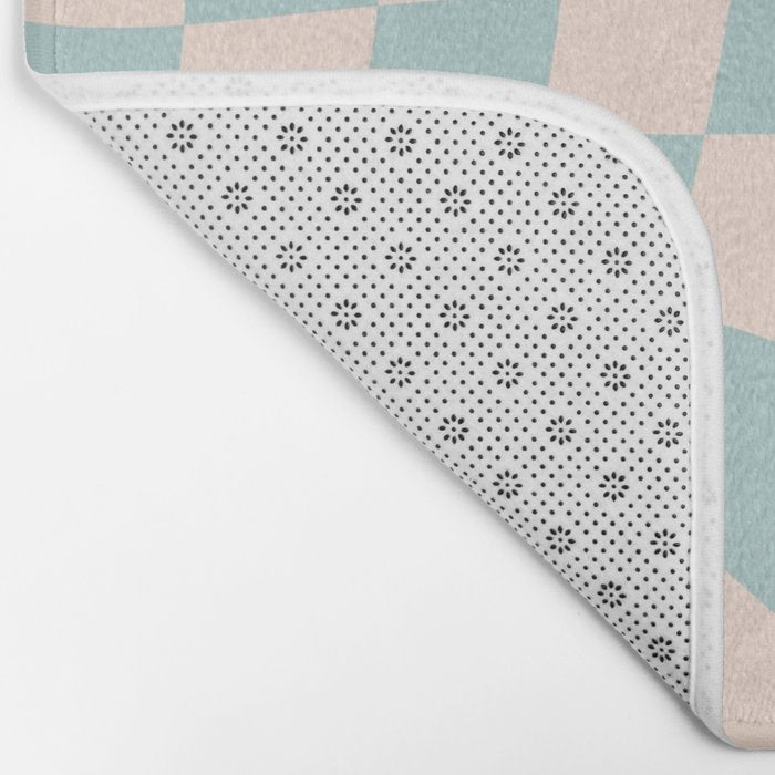 Retro Danish Pastel Light Blue Warped Checkerboard Bath Mat Gallery Image 2
