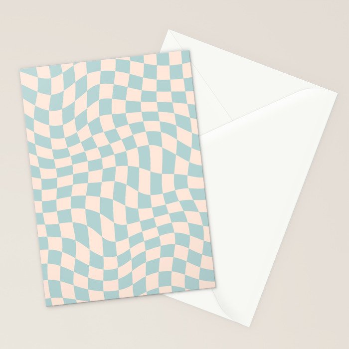 Retro Danish Pastel Light Blue Warped Checkerboard Stationery Card Gallery Image 2