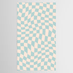 Retro Danish Pastel Light Blue Warped Checkerboard Tablecloth Gallery Image 2