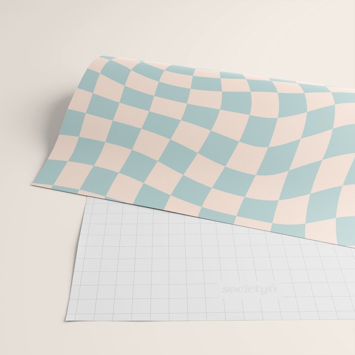 Retro Danish Pastel Light Blue Warped Checkerboard Wrapping Paper Gallery Image 2