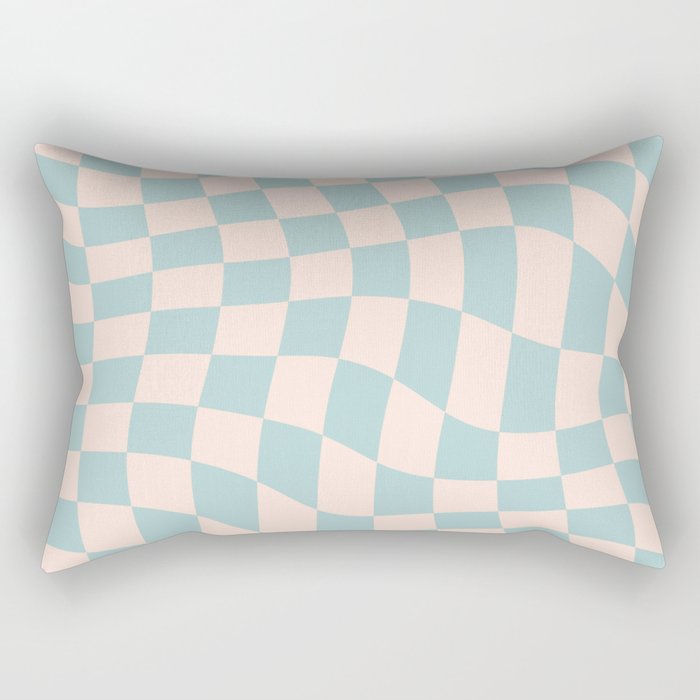 Retro Danish Pastel Light Blue Warped Checkerboard Rectangular Pillow Gallery Image 2