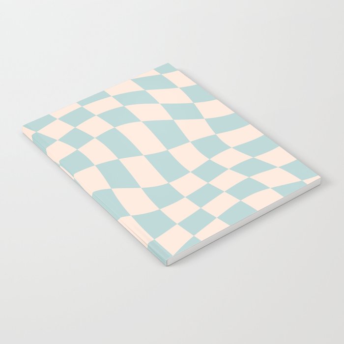 Retro Danish Pastel Light Blue Warped Checkerboard Notebook Gallery Image 2