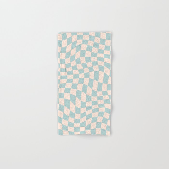 Retro Danish Pastel Light Blue Warped Checkerboard Bath Towel Gallery Image 1