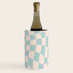 Retro Danish Pastel Light Blue Warped Checkerboard Wine Chiller Gallery Image 1