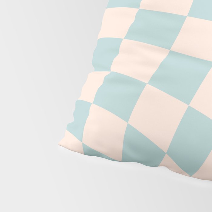 Retro Danish Pastel Light Blue Warped Checkerboard Pillow Sham Gallery Image 4