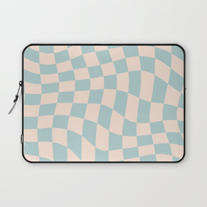 Retro Danish Pastel Light Blue Warped Checkerboard Laptop Sleeve Gallery Image 1