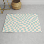 Retro Danish Pastel Light Blue Warped Checkerboard Rug Gallery Image 1