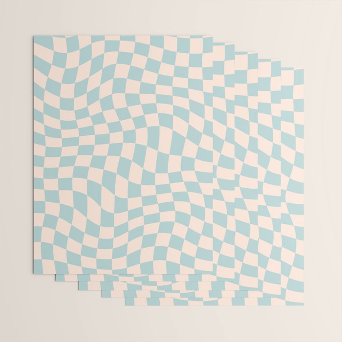 Retro Danish Pastel Light Blue Warped Checkerboard Wrapping Paper Gallery Image 3