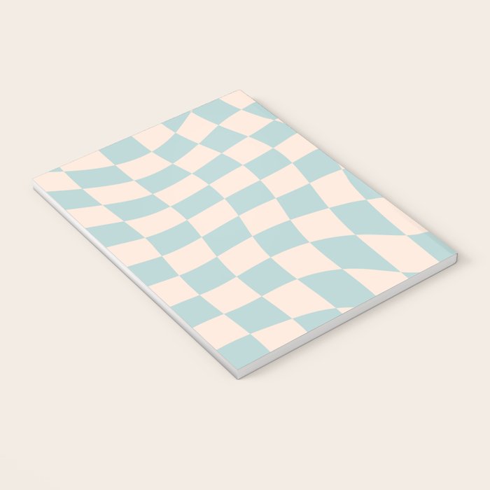 Retro Danish Pastel Light Blue Warped Checkerboard Notebook Gallery Image 3