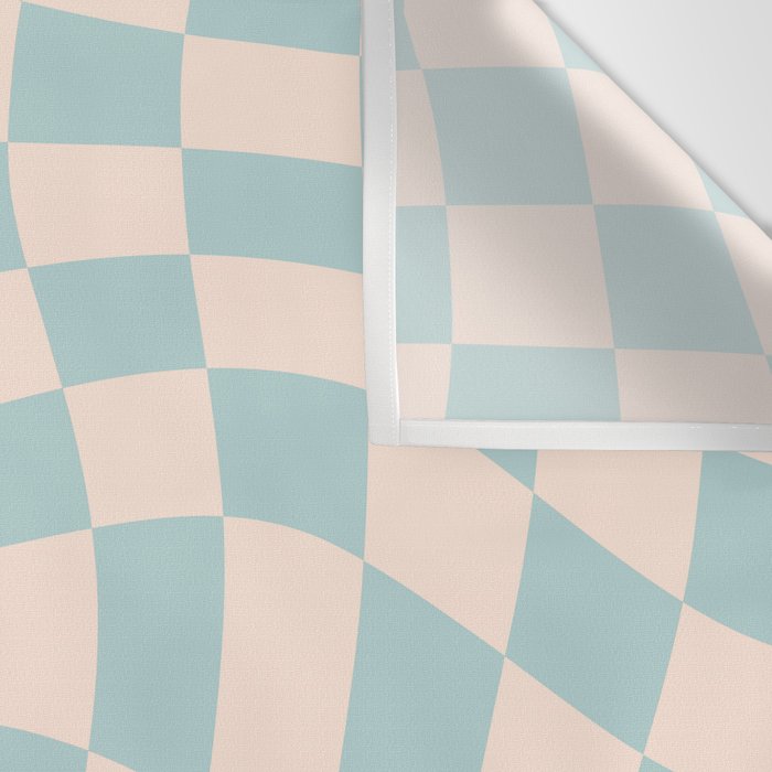 Retro Danish Pastel Light Blue Warped Checkerboard Wall Tapestry Gallery Image 3