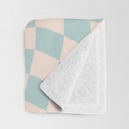 Retro Danish Pastel Light Blue Warped Checkerboard Throw Blanket Gallery Image 3