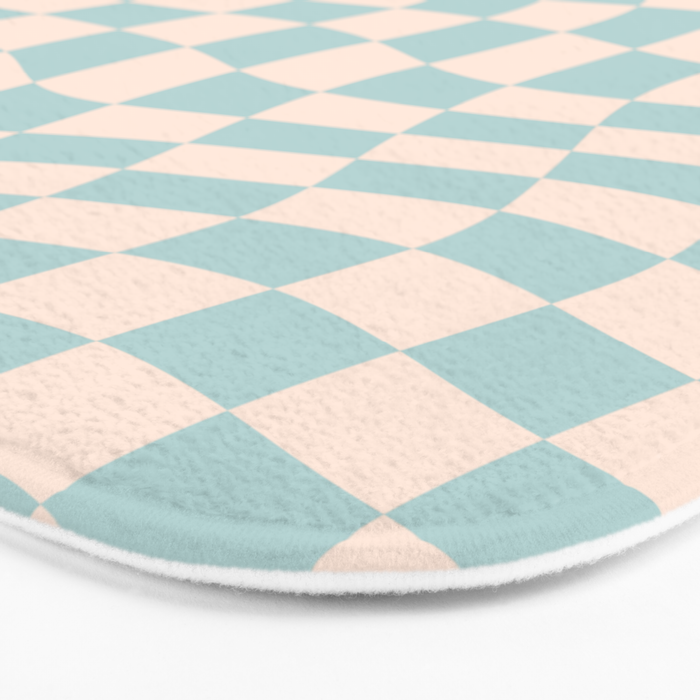 Retro Danish Pastel Light Blue Warped Checkerboard Bath Mat Gallery Image 3