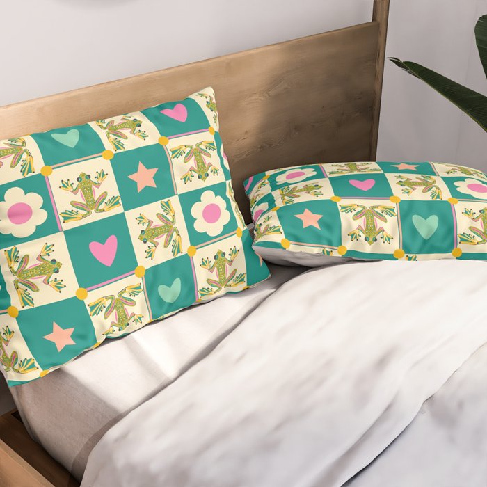 Charming Frogs & Florals: Whimsical Nature-Inspired Pattern Pillow Sham Gallery Image 2