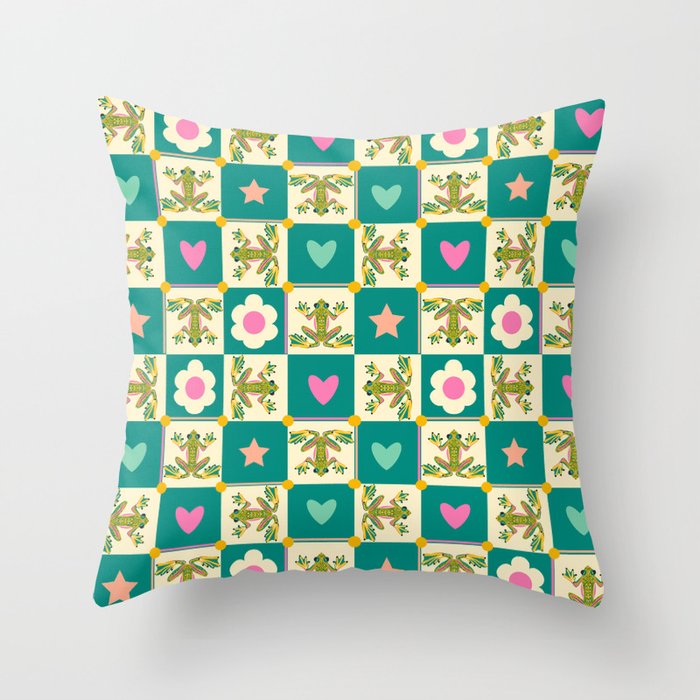 Charming Frogs & Florals: Whimsical Nature-Inspired Pattern Throw Pillow Gallery Image 6