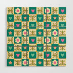 Charming Frogs & Florals: Whimsical Nature-Inspired Pattern Wood Wall Art Gallery Image 1