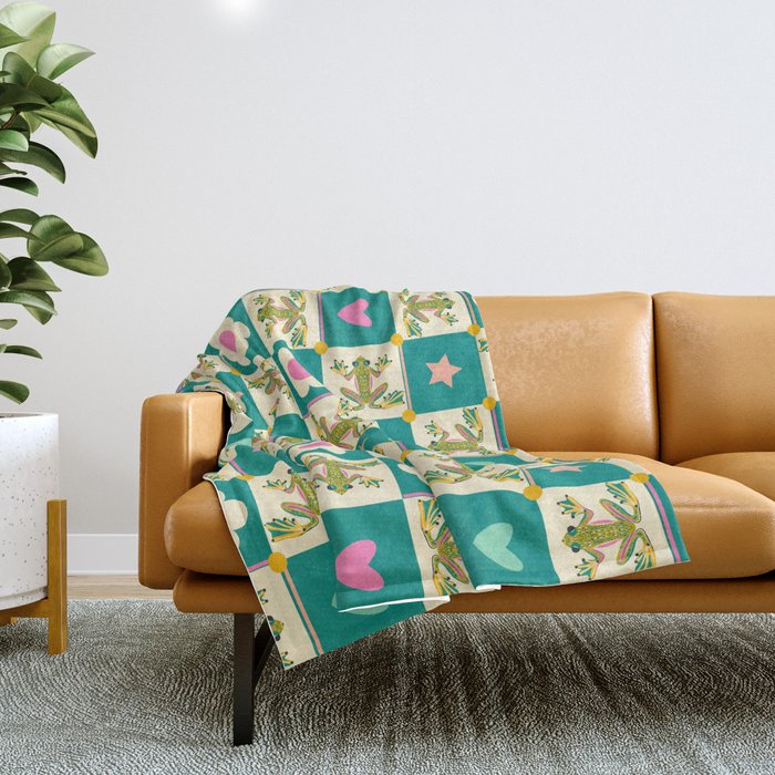 Charming Frogs & Florals: Whimsical Nature-Inspired Pattern Throw Blanket Gallery Image 1