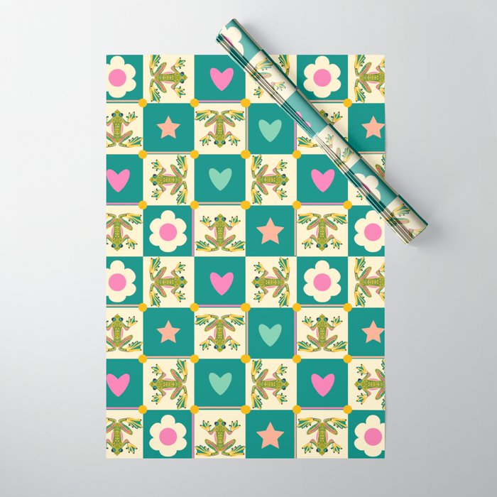 Charming Frogs & Florals: Whimsical Nature-Inspired Pattern Wrapping Paper Gallery Image 1
