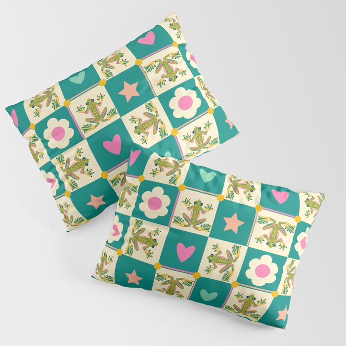 Charming Frogs & Florals: Whimsical Nature-Inspired Pattern Pillow Sham Gallery Image 3