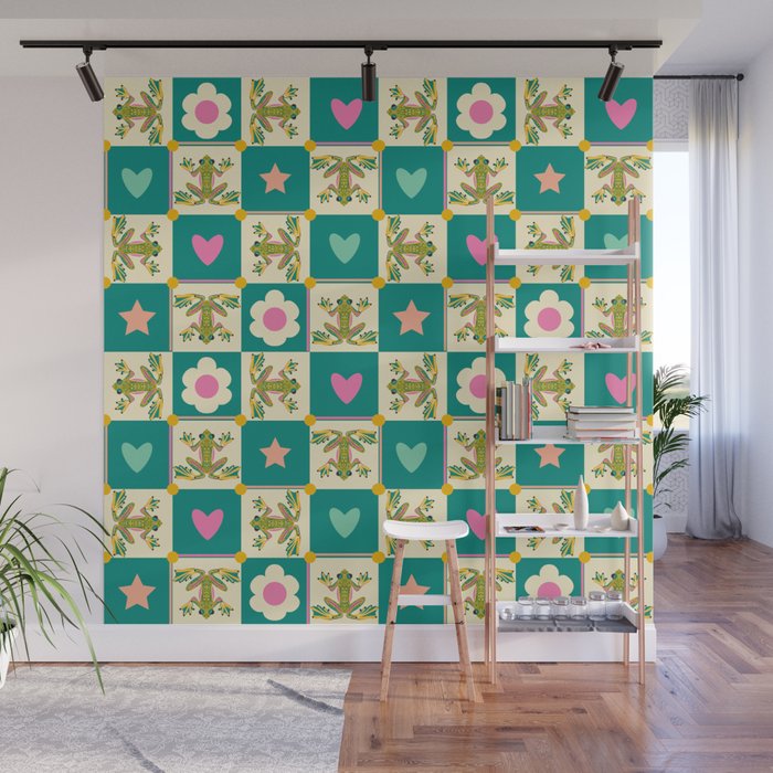 Charming Frogs & Florals: Whimsical Nature-Inspired Pattern Wall Mural Gallery Image 1