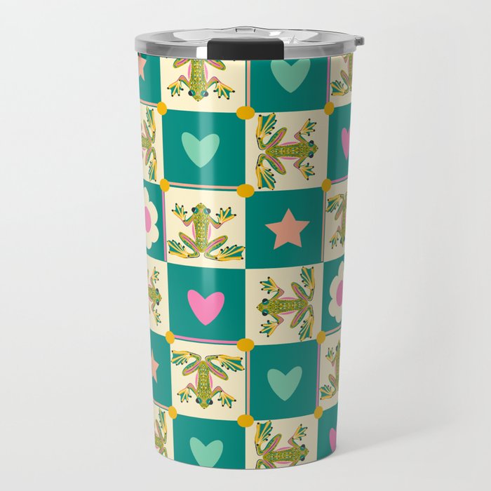 Charming Frogs & Florals: Whimsical Nature-Inspired Pattern Travel Mug Gallery Image 1