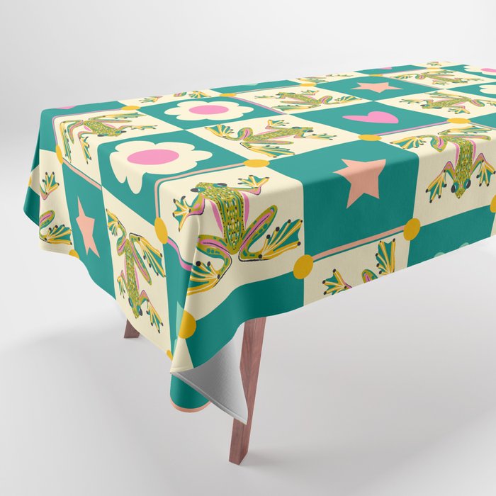 Charming Frogs & Florals: Whimsical Nature-Inspired Pattern Tablecloth Gallery Image 1
