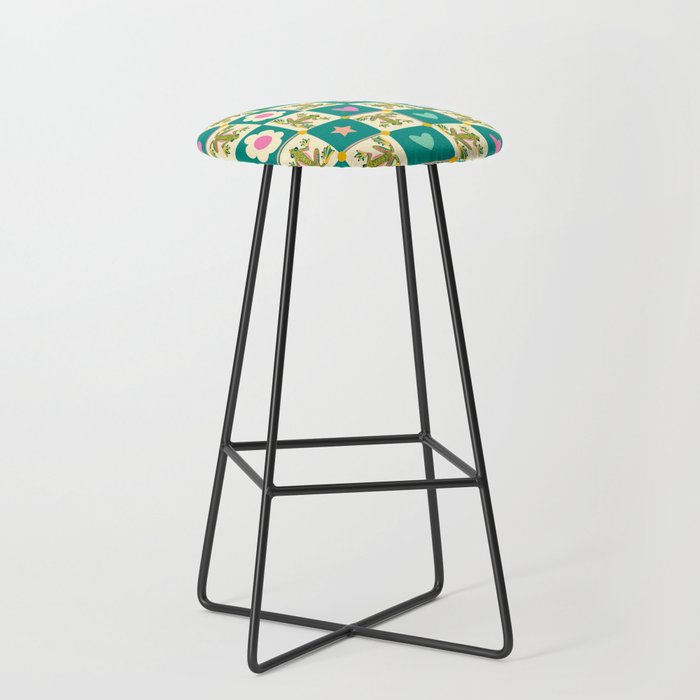 Charming Frogs & Florals: Whimsical Nature-Inspired Pattern Stool Gallery Image 1
