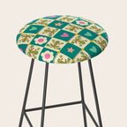 Charming Frogs & Florals: Whimsical Nature-Inspired Pattern Stool Gallery Image 2