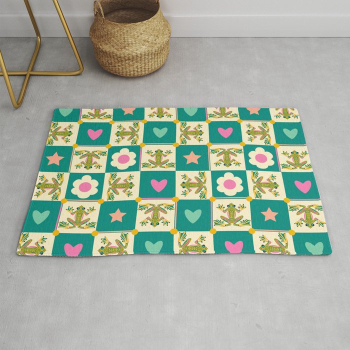 Charming Frogs & Florals: Whimsical Nature-Inspired Pattern Rug Gallery Image 1