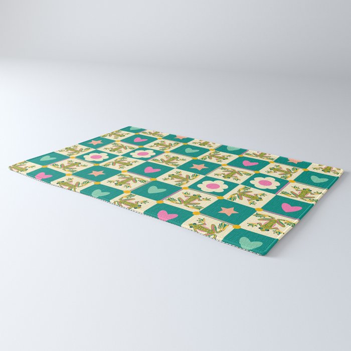 Charming Frogs & Florals: Whimsical Nature-Inspired Pattern Rug Gallery Image 3