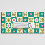 Charming Frogs & Florals: Whimsical Nature-Inspired Pattern Desk Mat Gallery Image 1