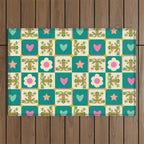 Charming Frogs & Florals: Whimsical Nature-Inspired Pattern Outdoor Rug Gallery Image 1