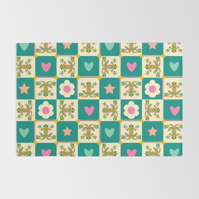 Charming Frogs & Florals: Whimsical Nature-Inspired Pattern Rug Gallery Image 2