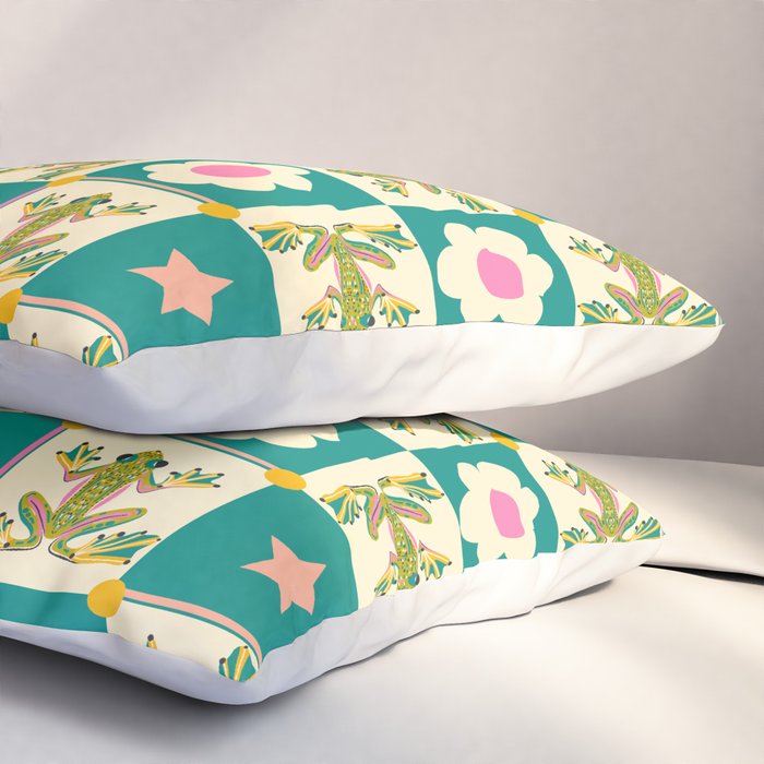 Charming Frogs & Florals: Whimsical Nature-Inspired Pattern Pillow Sham Gallery Image 3