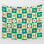 Charming Frogs & Florals: Whimsical Nature-Inspired Pattern Wall Tapestry Gallery Image 4