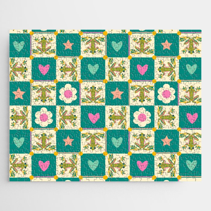 Charming Frogs & Florals: Whimsical Nature-Inspired Pattern Jigsaw Puzzle Gallery Image 1