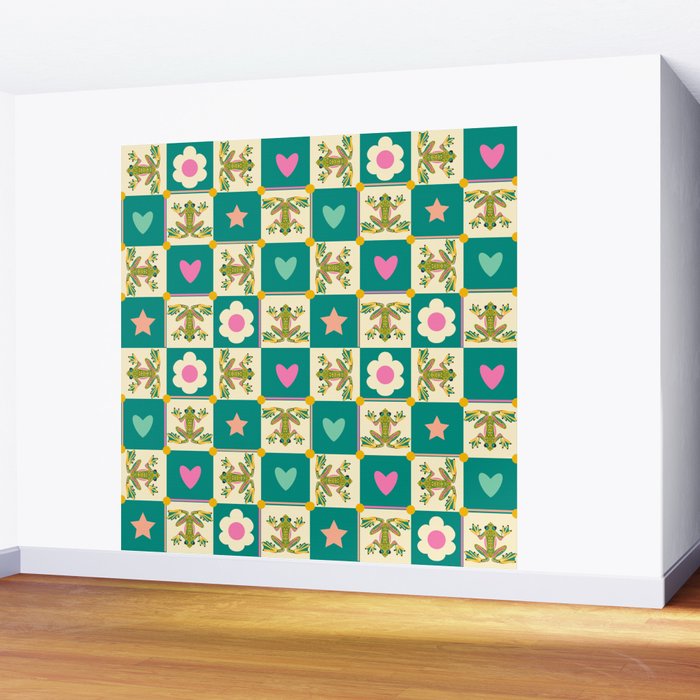 Charming Frogs & Florals: Whimsical Nature-Inspired Pattern Wall Mural Gallery Image 2