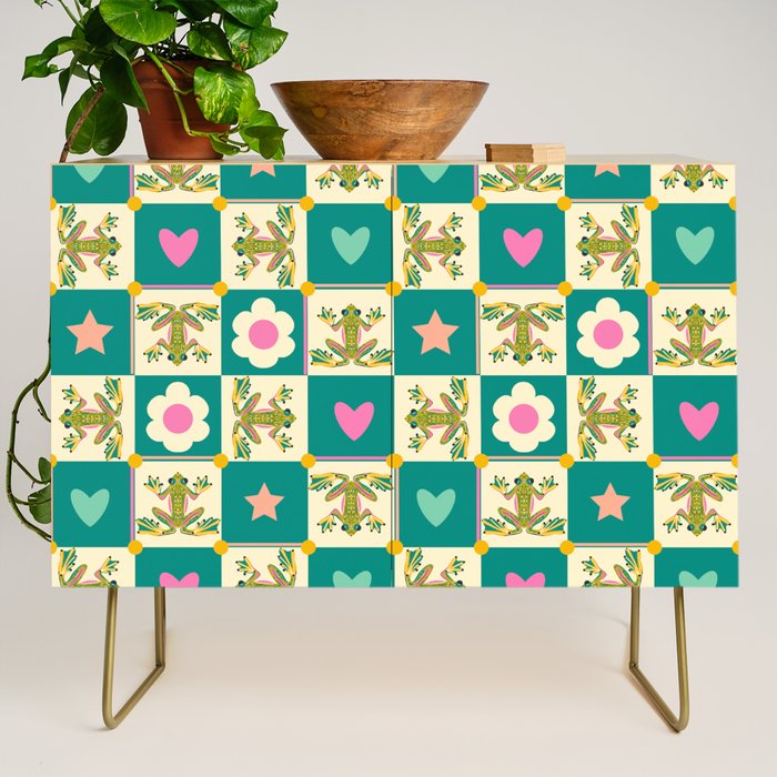 Charming Frogs & Florals: Whimsical Nature-Inspired Pattern Credenza Gallery Image 1