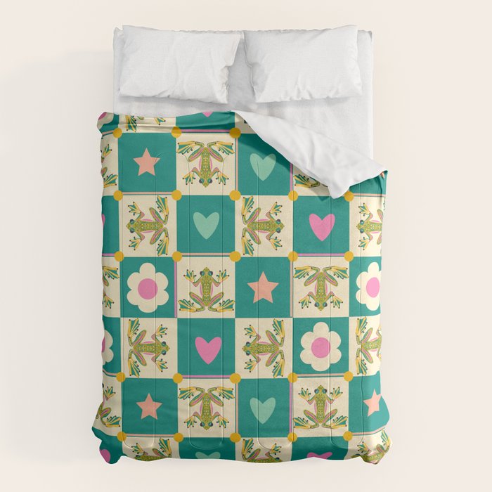 Charming Frogs & Florals: Whimsical Nature-Inspired Pattern Comforter Gallery Image 6
