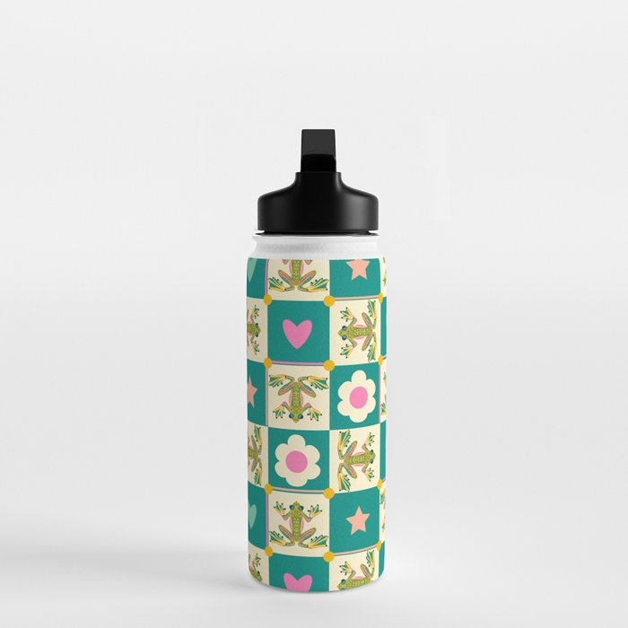 Charming Frogs & Florals: Whimsical Nature-Inspired Pattern Water Bottle Gallery Image 3