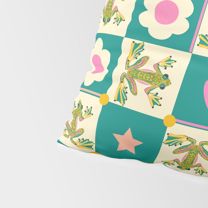 Charming Frogs & Florals: Whimsical Nature-Inspired Pattern Pillow Sham Gallery Image 4