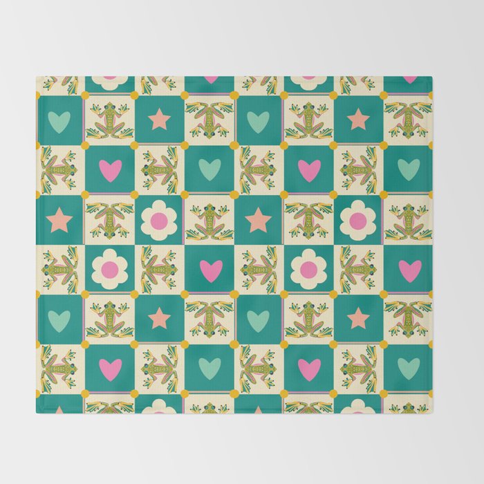 Charming Frogs & Florals: Whimsical Nature-Inspired Pattern Throw Blanket Gallery Image 2