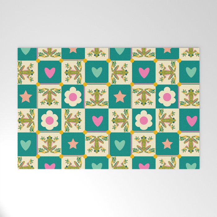 Charming Frogs & Florals: Whimsical Nature-Inspired Pattern Welcome Mat Gallery Image 1
