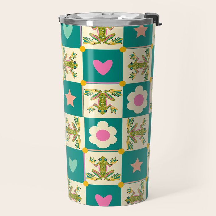 Charming Frogs & Florals: Whimsical Nature-Inspired Pattern Travel Mug Gallery Image 2