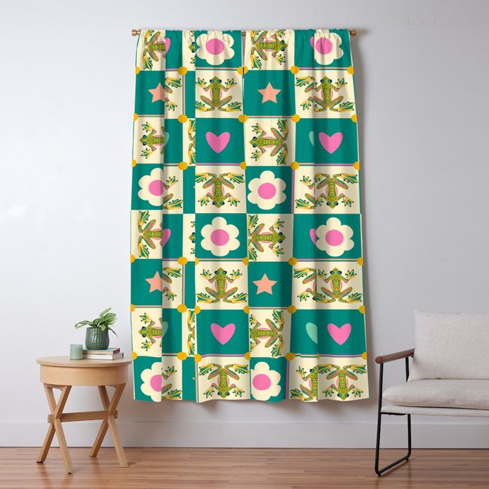Charming Frogs & Florals: Whimsical Nature-Inspired Pattern Window Curtain Gallery Image 5