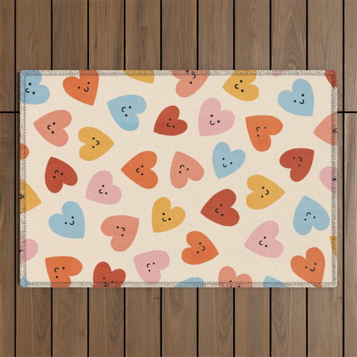 Happy Smiley Heart Outdoor Rug Gallery Image 1
